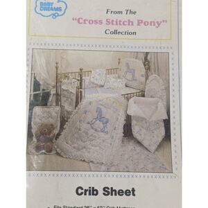 Vintage Baby Dreams Crib Sheet Collection New Cross Stitch Pony Made In USA